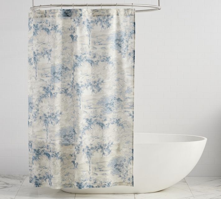 Shower Curtain Traditional Landscape Toile Print Dusty Blue Decor