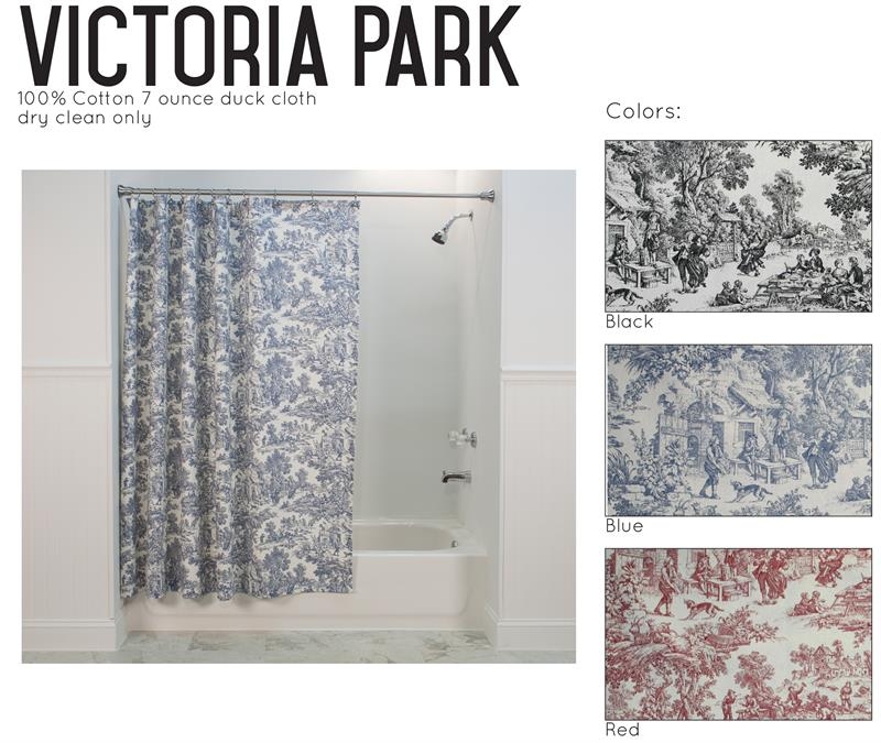 Shower Curtain Victorian Pastoral Toile Print Cotton Duck 7oz