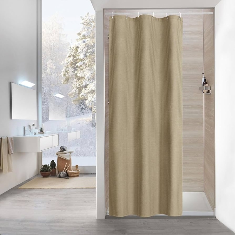 Shower Curtain Warm Tan Waffle Textured Fabric Narrow Stall Width