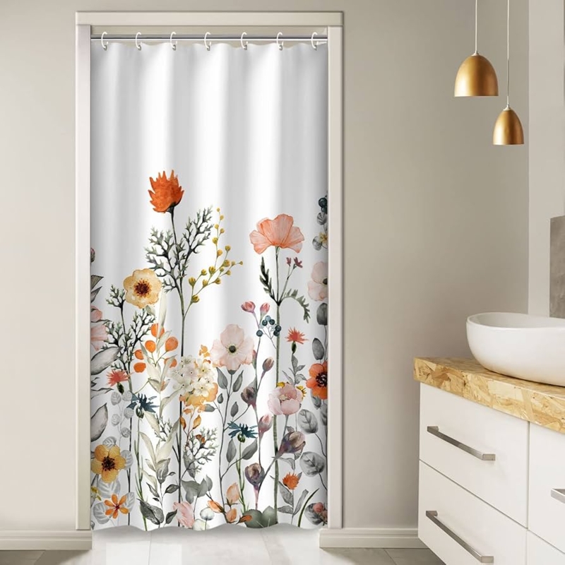 Shower Curtain Wildflower Print Narrow Stall Botanical Illustration