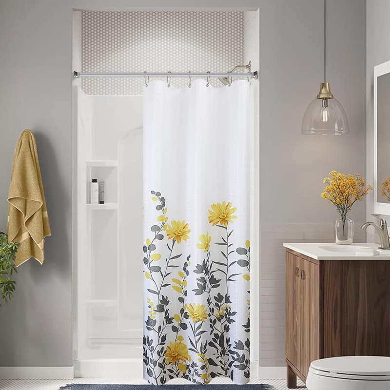 Shower Curtain Yellow Floral Motif Botanical Graphic Stall Size
