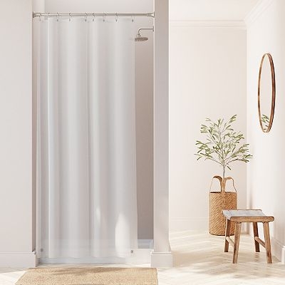 Shower Liner Soft White Semi Sheer Weighted Hem Narrow Stall Cut