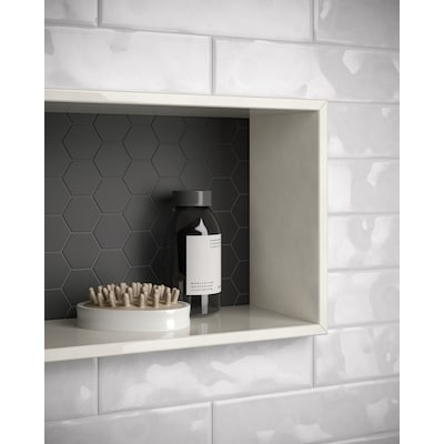 Shower Niche Hexagonal Mosaic Back with Glossy Wavy Subway Tile