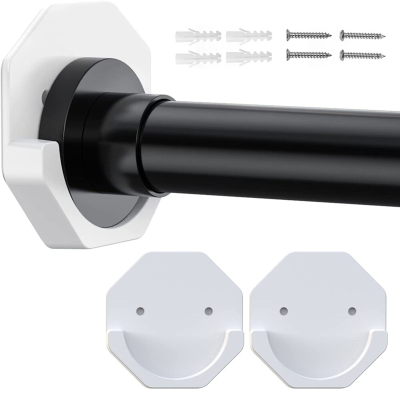Shower Rod Holder Matte White Octagonal Shape U Shaped Cradle Geometric