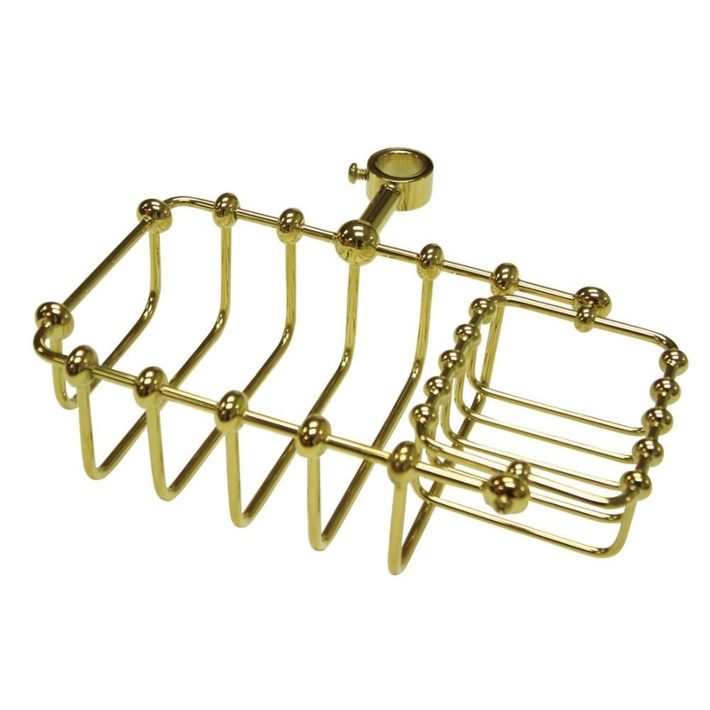 Shower Soap Basket Riser Mount Ball Accents Brass Wire Frame