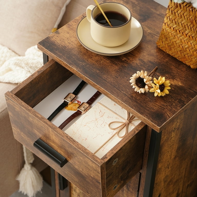 Side Cabinet with Rustic Brown Finish and Industrial Metal Frame