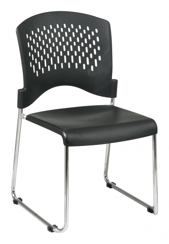 Side Chair Black Perforated Back Chrome Sled Base Modern Stacking