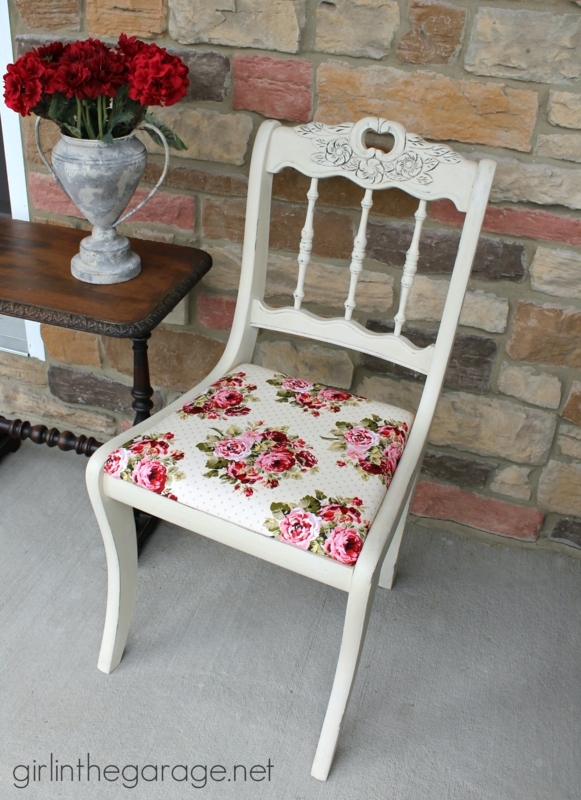 Side Chair Heart Cutout Carved Crest Rail Floral Upholstery Shabby