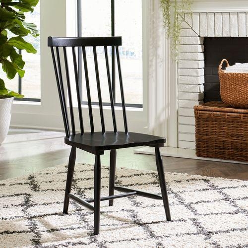Side Chair Matte Black Spindle Back Contoured Seat Modern Farmhouse