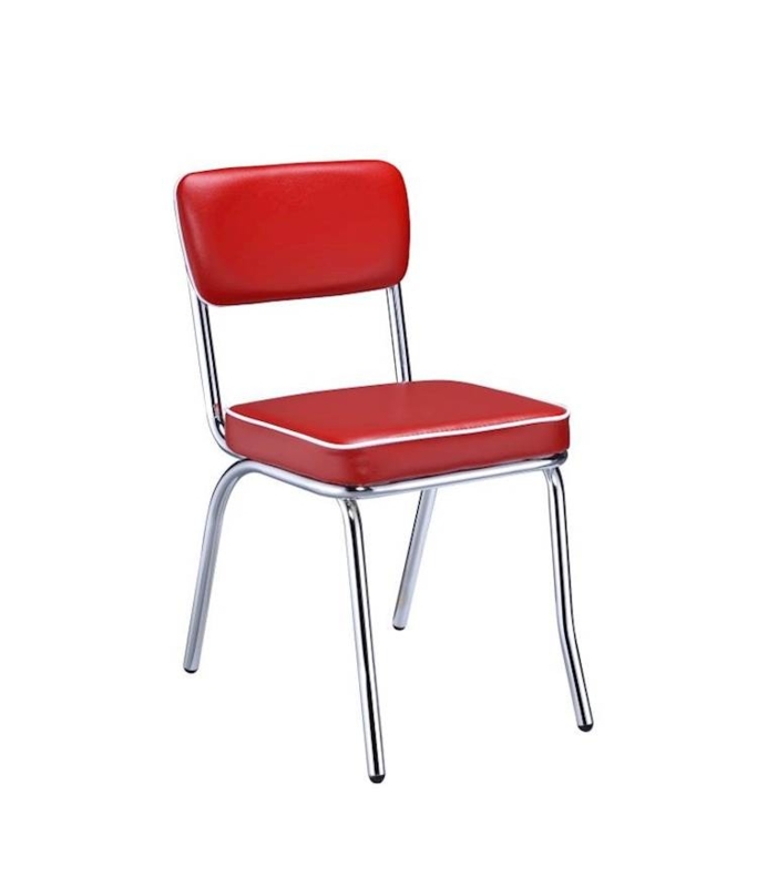 Side Chair: Vibrant Cherry Red Vinyl, White Piping, Curved Backrest