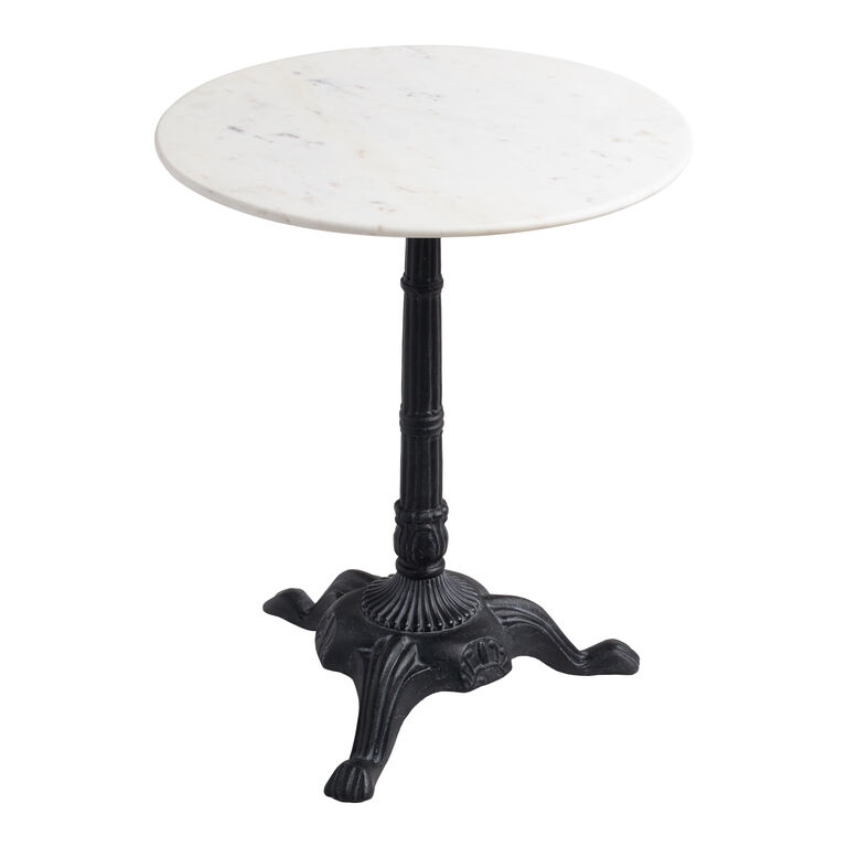 Side Table: Black Fluted Pedestal, Round White Stone Bistro style