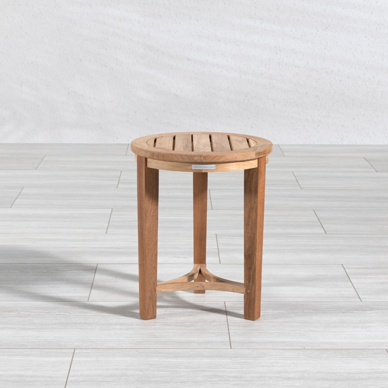 Side Table Coastal Teak Patio Round Tripod Base Slatted Top
