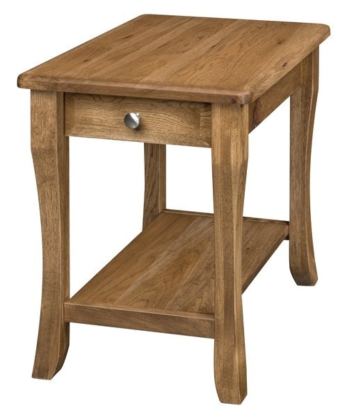 Side Table Honey Oak Curved Tapered Legs Open Shelf