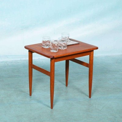 Side Table Mid-Century Teak with H-Stretcher and Tapered Legs