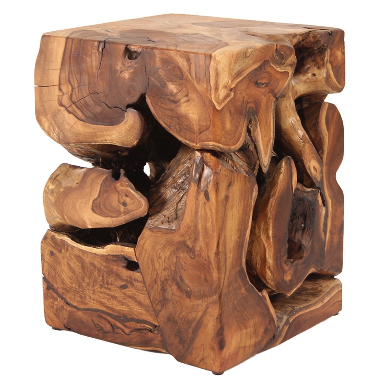 Side Table Sculptural Wood Block Cubic Root Form Organic Voids