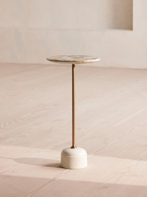 Side Table: Slender Antique Brass Stem, Kapri Marble Top