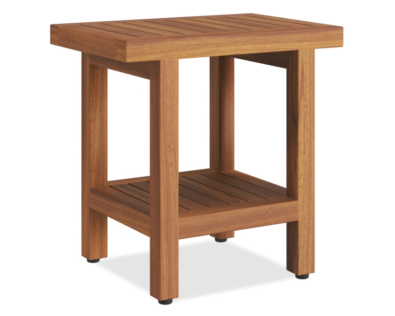 Side Table Teak Shower Stool Water Resistant Slatted Top Square