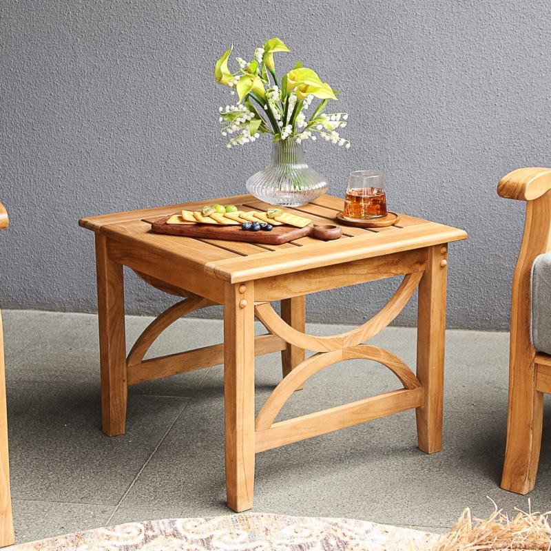 Side Table Transitional Garden Square Arched Stretchers Slatted