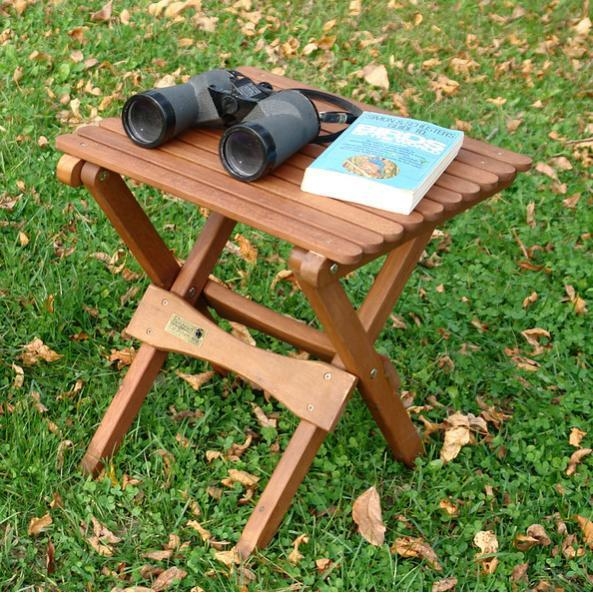 Side Table, Warm Brown Hardwood Slatted Top, X-Frame Folding