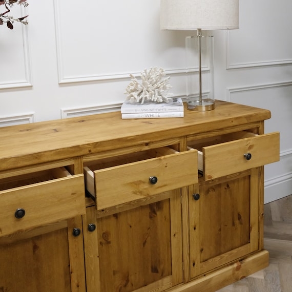 Sideboard Aged Finish Four Drawer Layout Solid Construction Rustic