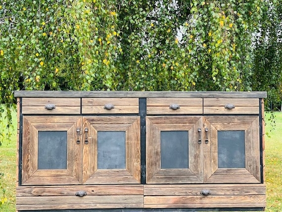 Sideboard Buffet Reclaimed Wood Charcoal Inserts Multi Drawer Dining