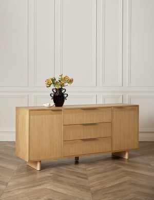 Sideboard featuring Slab Legs and Slim Metal Pulls in Blonde Wood