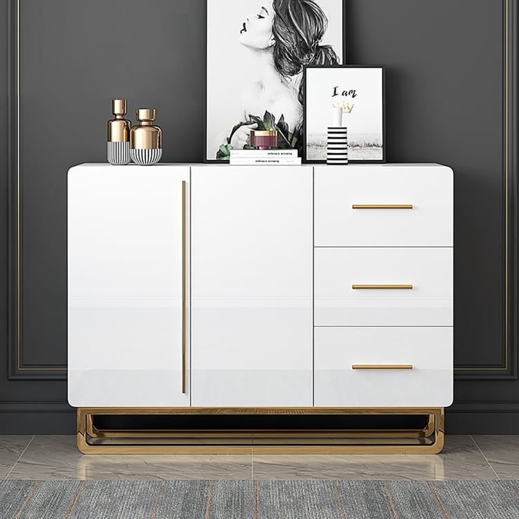 Sideboard Glossy Finish with Asymmetrical Gold Handle Layout