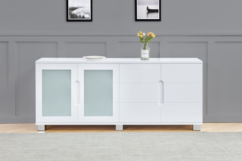 Sideboard High Gloss Finish with Frosted Glass Panels