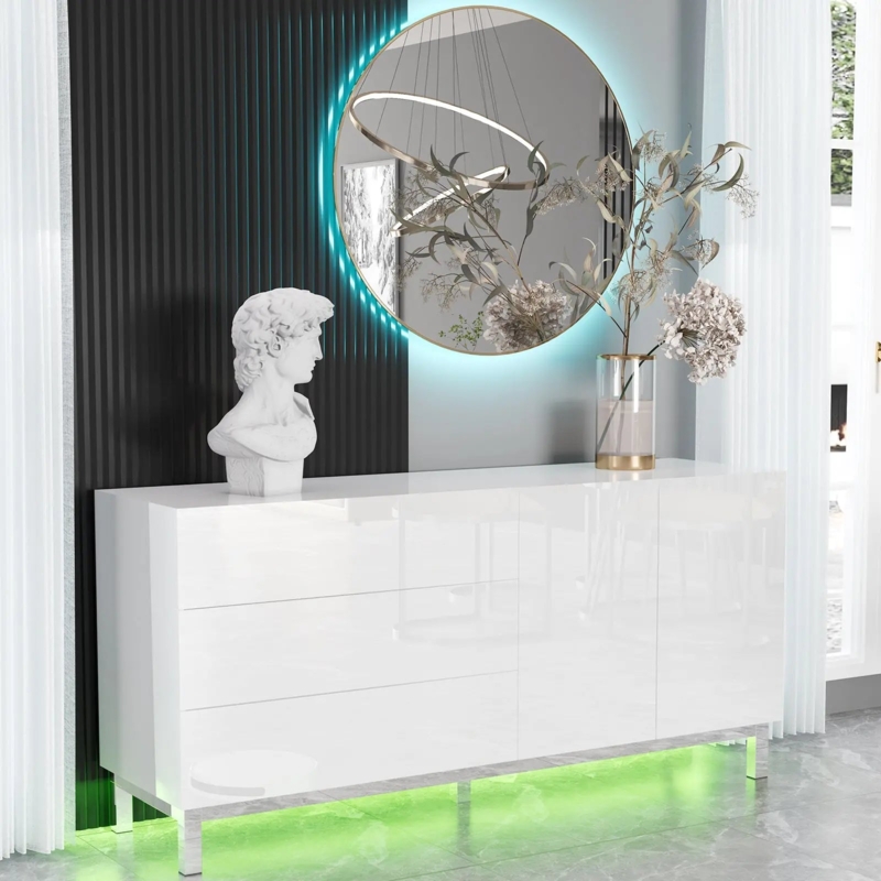 Sideboard High Gloss Finish with Green LED Underlighting