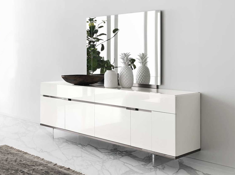 Sideboard High Gloss White with Transparent Legs and Floating Effect