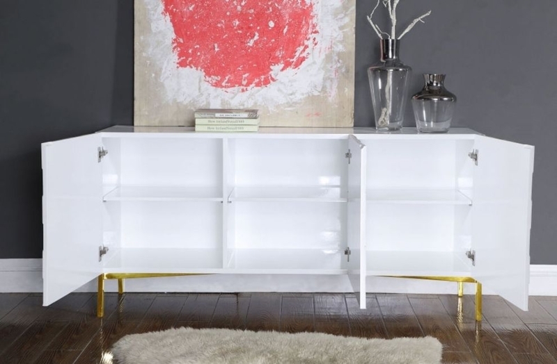 Sideboard High Gloss with Polished Gold Tapered Legs