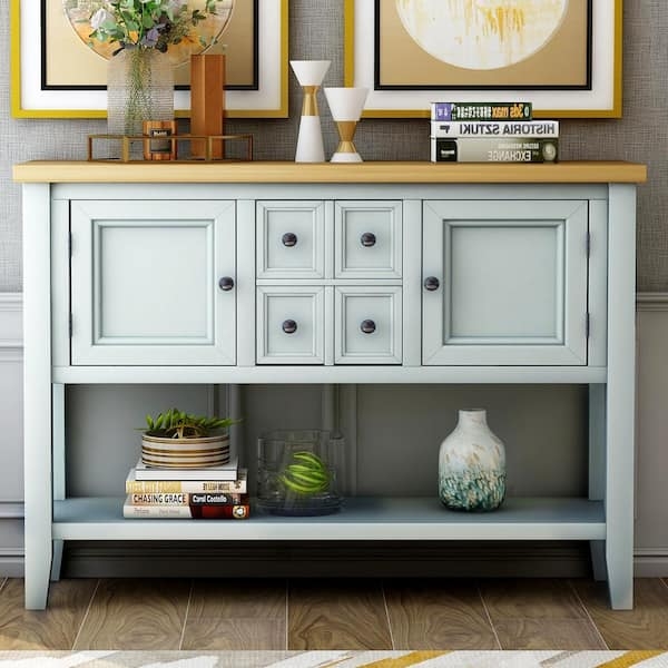 Sideboard Lime White Finish Dual Side Cabinets Four Drawers
