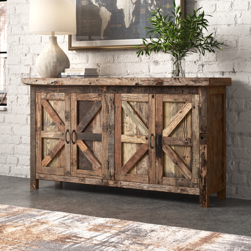 Sideboard Solid Wood Sixty Inch Width X-Brace Doors Barn Door Accent
