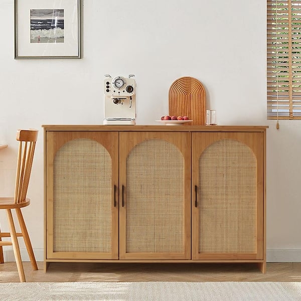 Sideboard with Bamboo Frame and Three Arched Rattan Doors