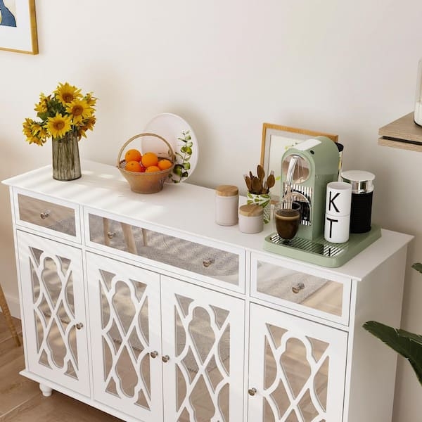Sideboard with Mirrored Drawers and Fretwork Overlay Buffet