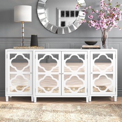 Sideboard with Quatrefoil Overlay and Mirrored Doors Glam Buffet