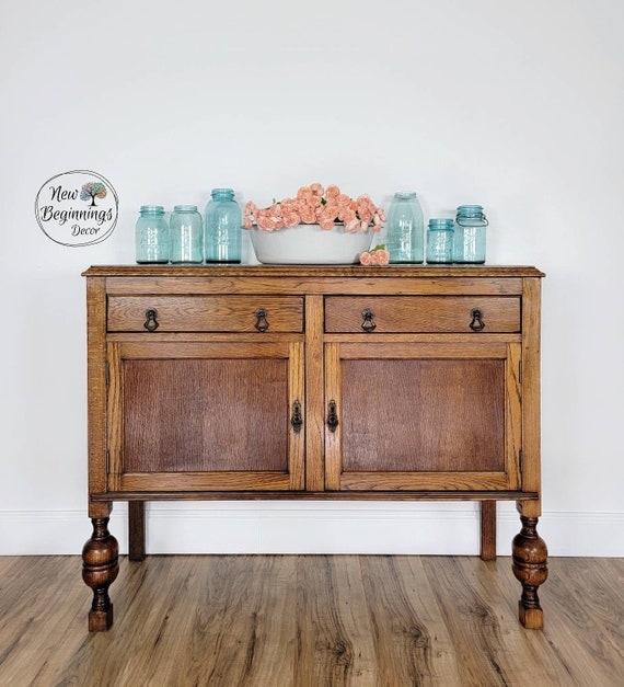 Sideboard with Turned Spindle Legs and Antique Ring Pull Hardware