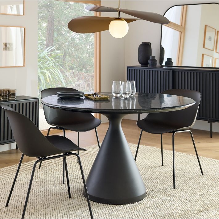 Silhouette 48" Dining Table, Black Marble, Dark Bronze, West Elm