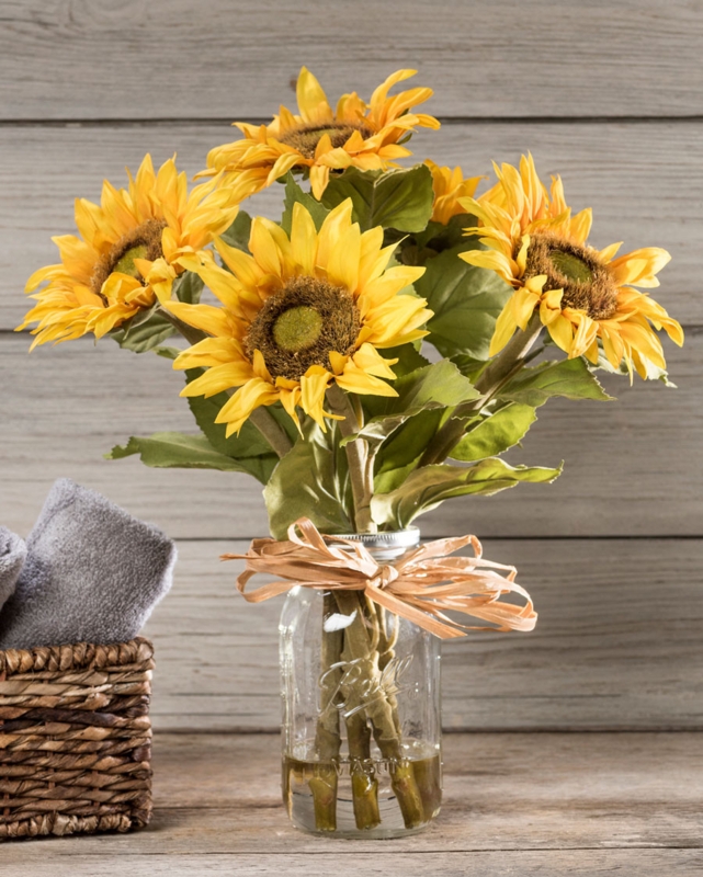 Silk Flower Arrangement, Mason Jar Vase, Raffia Bow, Faux Water, Rustic Style