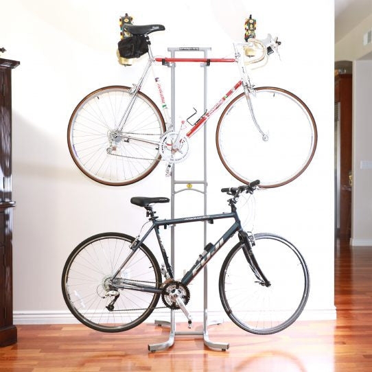 Silver Bike Rack Two Tier Freestanding Heavy Duty Stand