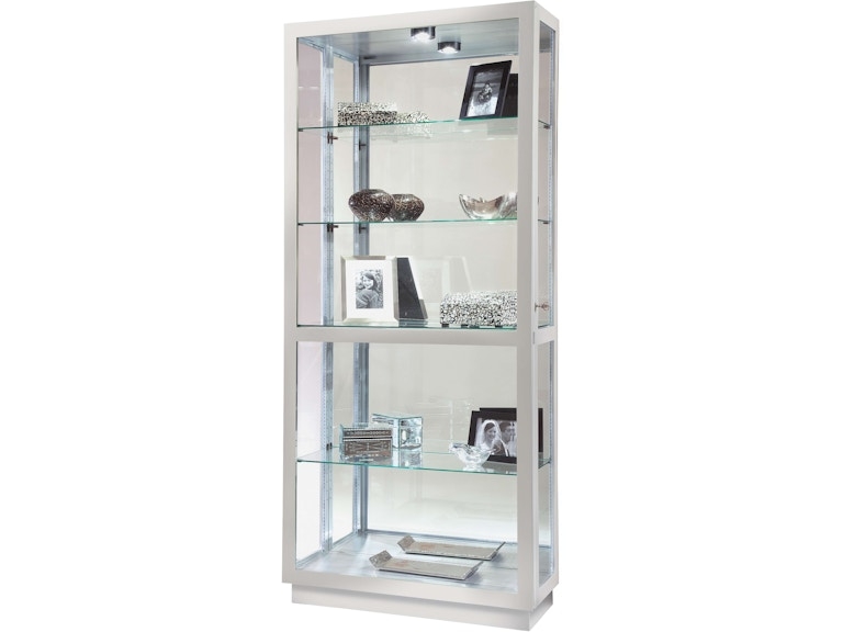 Silver Curio Cabinet Mirrored Back Interior Lighting Modern Display Case