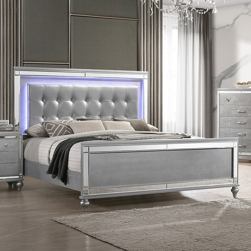 Silver Queen Bed: Croc Embossed with LED Backlighting