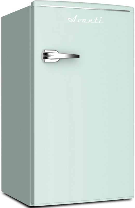 Single Door Compact Refrigerator in Glossy Seafoam Green Chrome Handle
