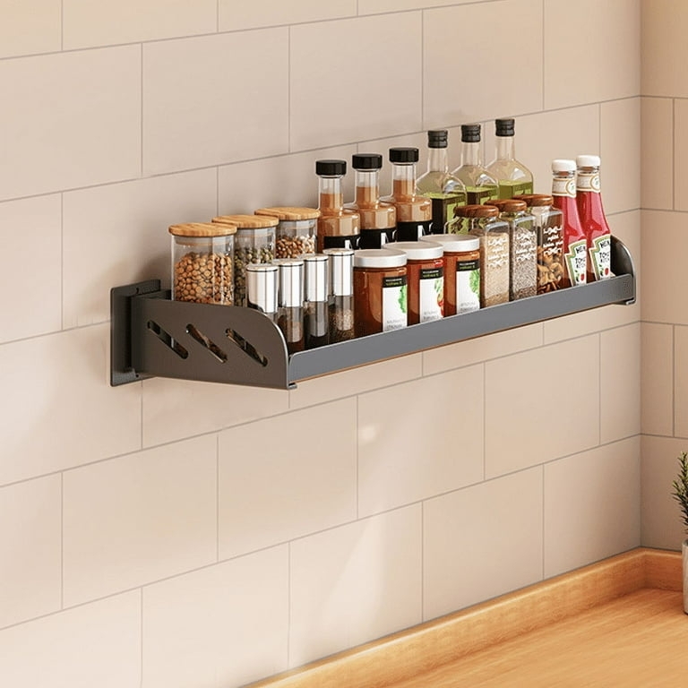 Single Tier Spice Rack Metal Side Cutouts Matte Finish Sleek Organizer
