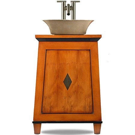 Sink Vanity Diamond Inlay Tapered Base Honey Wood Figured