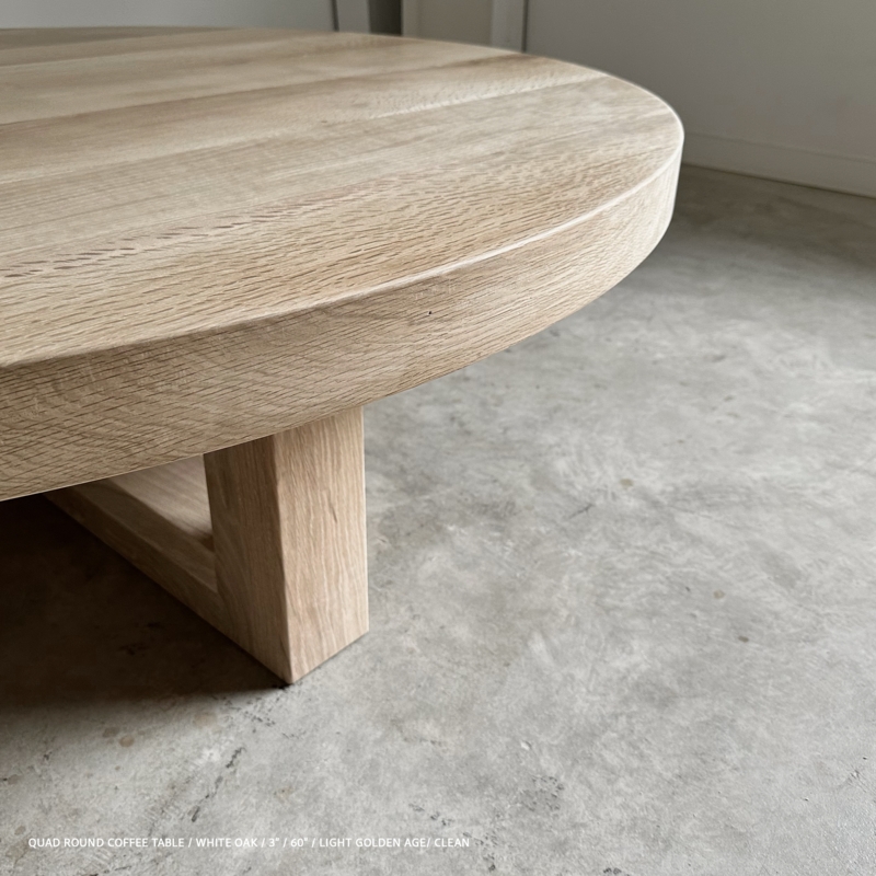 Sixty Inch White Oak Coffee Table with Thick Top and Quad Base