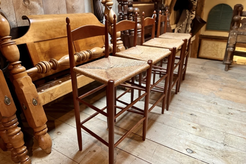 SKU: BM092022V Set of 4 Shaker Counter Stools with Rush Seats, Not Antique   LEONARDS NEW ENGLAND