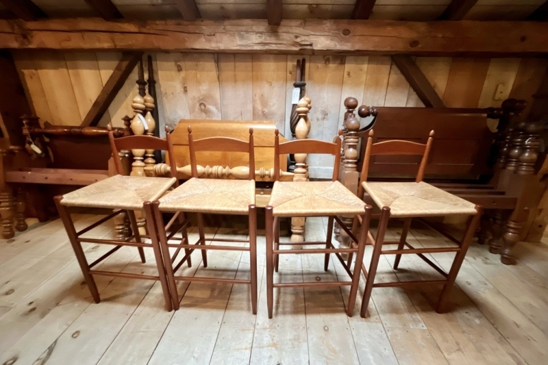 SKU: BM092022V Set of 4 Shaker Counter Stools with Rush Seats, Not Antique   LEONARDS NEW ENGLAND