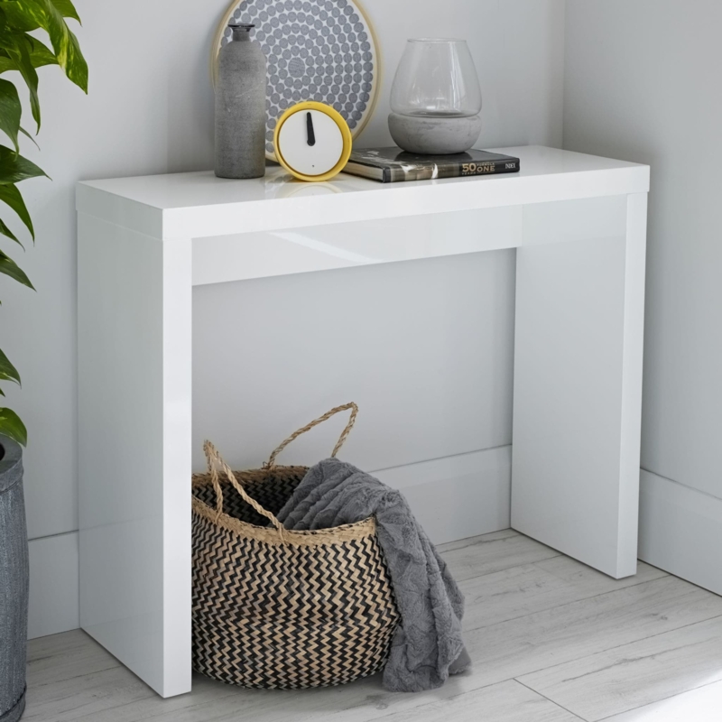 Slab Console Table with Thick Waterfall Edge and Open Underbase