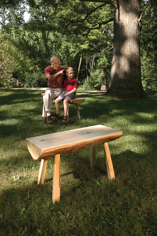 Slab Wood Garden Bench featuring Splayed Wooden Legs